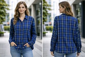 Blue Plaid Embroidered Shirt