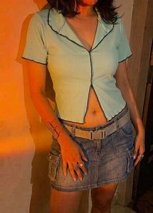 Mint Green Ruffle Trim Tee