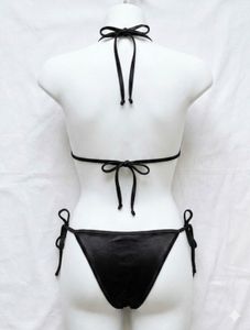 Black Halter Satin Bikini Set