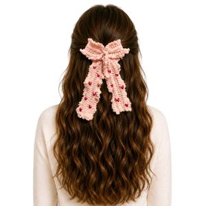 Pink Crochet Heart Hair Bow