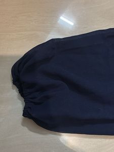 Navy Blue Square Neck Puff Sleeve Top With Embroid