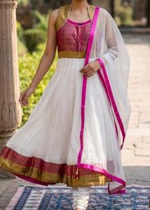 New Elegant White & Pink Anarkali Suit Set