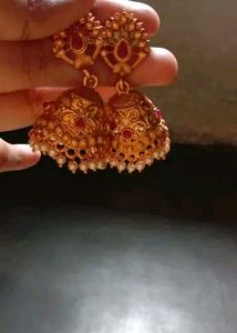 Never Used❗New Indian Traditional Ethnic Matte Finish Ruby Stoned  Jumkas