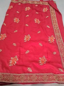 Vibrant Red Embroidered Saree