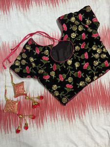 Designer Indo Western Hot Pink &amp; Black Lehnga