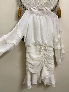 Elegant White Ruched Dress