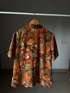 Vintage Orange Floral Print Shirt