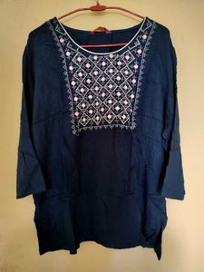 Stylish Navy Blue Embroidered Kurta