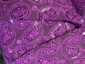 Purple Paisley Embroidered Dress Material