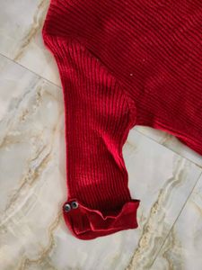 Red Ribbed Knit Top