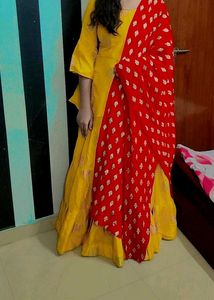 Yellow Lehenga Choli with Red Dupatta