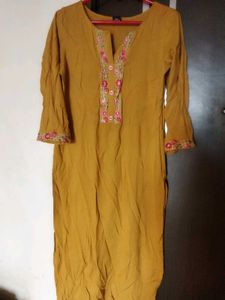 Mustard Embroidered Kurti