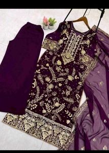 Elegant Embroidered Purple Kurta Set