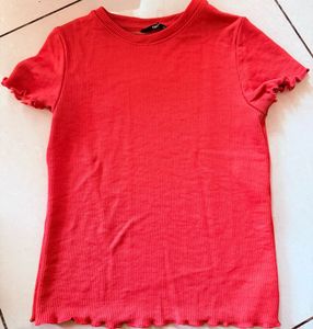 Ribbed Lettuce Hem T-Shirt