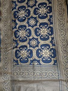 Exquisite Blue & Gold Banarasi Silk Dupatta