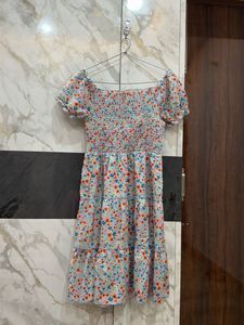 Cute Floral Print Smocked Dress