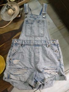 H&amp;M Light Wash Denim Dungaree Shorts