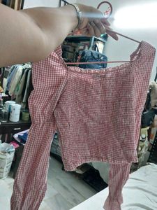 Pink Gingham Long Sleeve Top