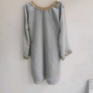 Elegant Grey Kurta Set with Embellished Sharara