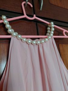 Elegant Pink Pearl Neck Dress
