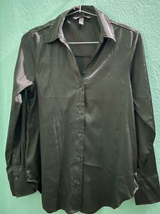 Satin Collared Button-Up Top