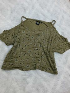 Cute Olive Green Smiley World Top