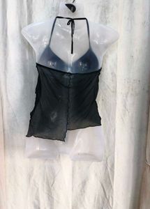 24810. Sheer Halter Neck Tie Front Top