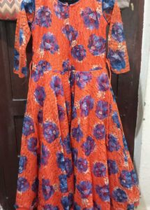Orange Floral Lace Ethnic Gown