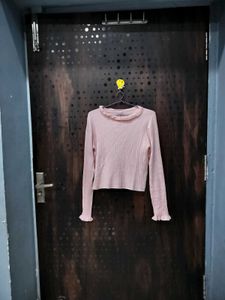 Pink Ribbed Turtle Neck Top
