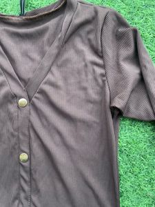 Brown Button-Down Midi Dress