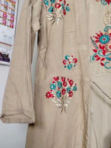 Embroidered Beige Kurta Set