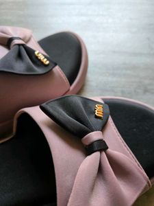 Black Heels Pink Bow Slides