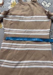 Beige Striped Bodycon Knit Dress | Size S-M
