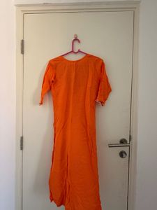 Vibrant Orange Embroidered Kurta