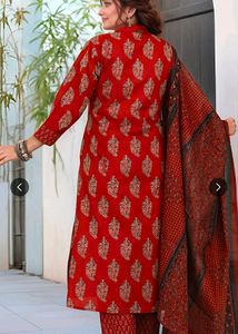 Red Printed Kurta Set with Dupatta