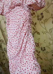 Cute Pink Polka Dot Ruched Dress
