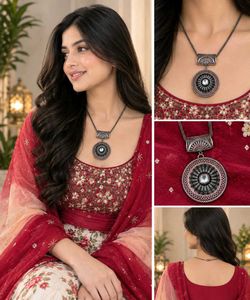 Ethnic Oxidized Silver Necklace Set