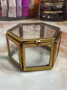 Gold &amp; Glass Hexagon jewellery Box