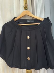 Black Pleated Mini Skirt with Buttons