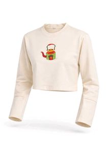 Cream Cropped Long Sleeve Top