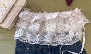 Sheer Lace Ruffle jeans tie
