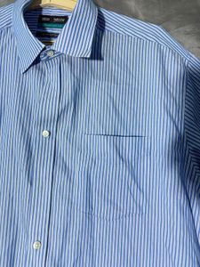 Mark &amp; Spensor Men's Blue Striped Dress Shirt
