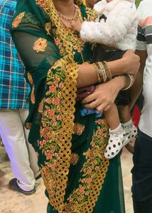 Beautiful Emerald Green Embroidered Saree
