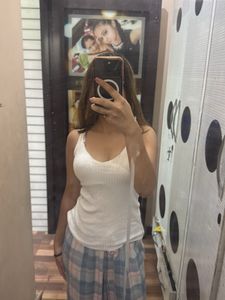Ribbed White Spaghetti Strap Tank Top