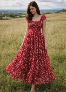 Rusty red Floral Off-Shoulder Maxi Dress