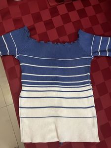 Blue &amp; White Striped Lace-Up Top