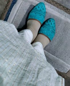 Teal Lace Mules