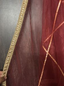 Maroon Dupatta with Gold Stripes