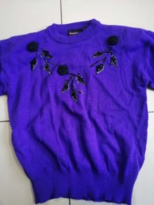 Embellished Purple Knit Sweater
