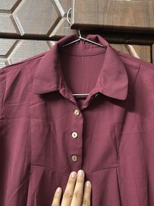 Burgundy Collared Peplum Blouse